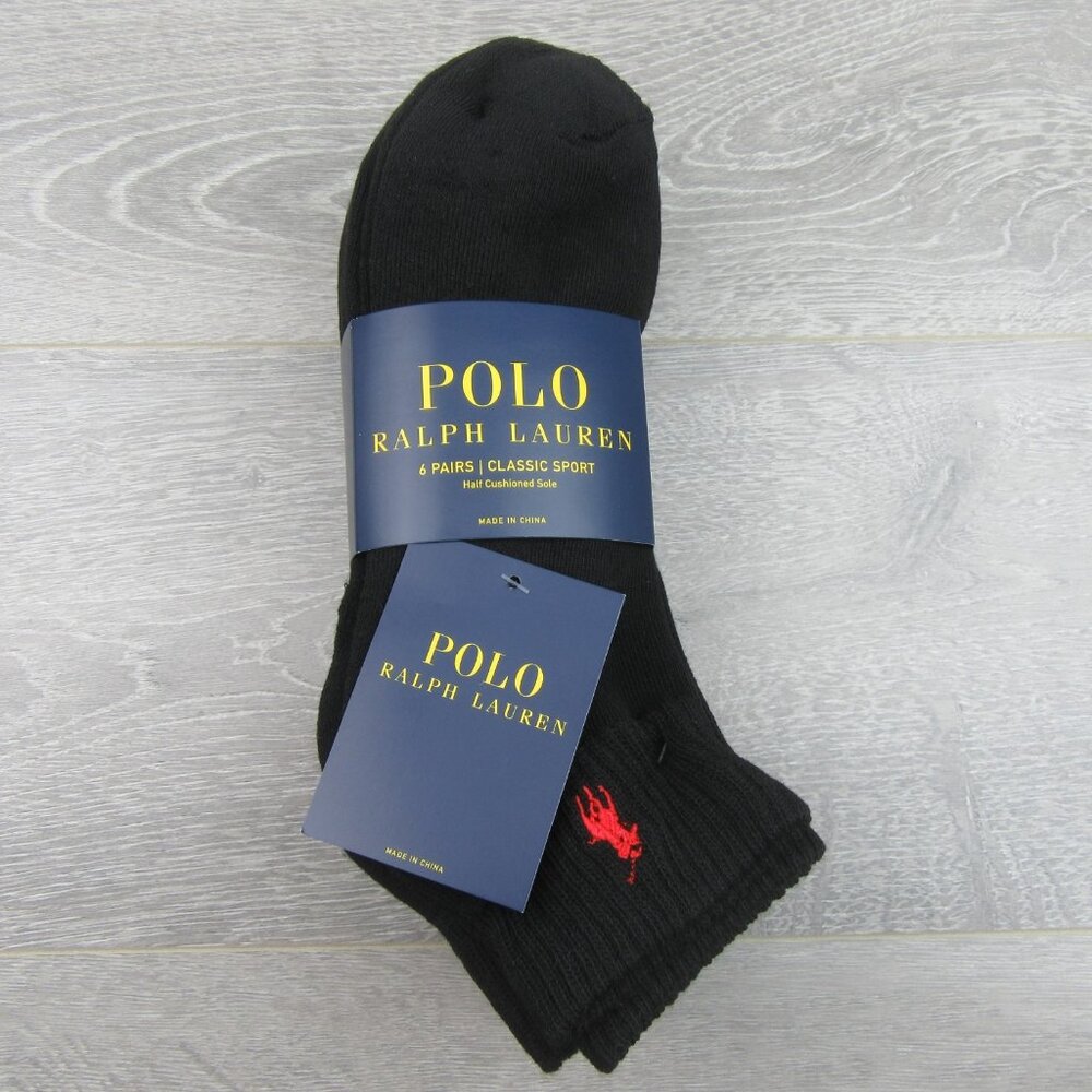 Polo Ralph Lauren Classic Sport Low Cut Socks Mens Size 6-13 Black (6-Pack) NEW - Picture 2 of 9